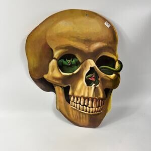 Vintage Halloween Skull Die Cut Decoration Bat Snake Frog 16"x13" Double Sided